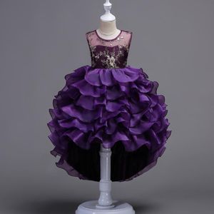 Abiti da ragazza Abiti da sera per bambini in organza da 2t-15t alti e bassi Fiore viola per matrimoni Abiti da festa per ragazze