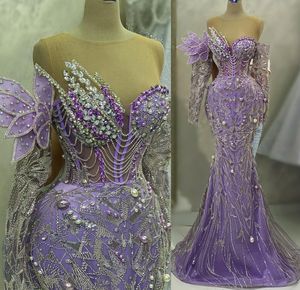 2023 May Aso Ebi Lavender Mermaid Prom Dress Crystals Beaded Sexy Evening Formal Party Second Reception Birthday Engagement Gowns Dress Robe De Soiree ZJ261