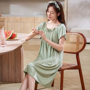 Damska odzież snu Summer Jacquard Fabric Night Dress Women Nightgown Big Mards M-3xl Sleepshirts Short Sleeves Nightie Nightdress Modal