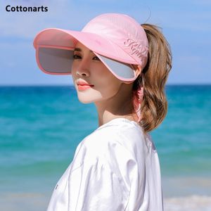 Visors Womens Cycling Breathable Sun Hat Visor Caps Female Scalable Brim Empty Top Wide Brim Baseball Cap Outdoor Anti-UV Beach Hats 230516