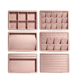 Jewelry Boxes Pink Pu Jewelry Display Tray Necklace Holder Metal Luxuly Ring Organizer Earring Show Stand Mall Watch Show Plate Tray 230515