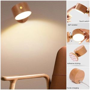 Wall Lamps Wooden Lights LED Reading 3 Brightness Levels Rechargeable 360° Rotation Adjustable Touch Control Bedside LightingWallWall