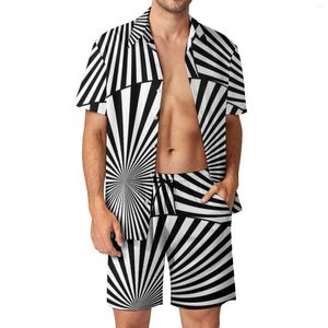 Men's Tracksuits Abstract Retro Mod Men Define dois tons Sunburst Shorts Casual Camisa de praia Set Summer Sumring Sleeve Big Tamanho grande