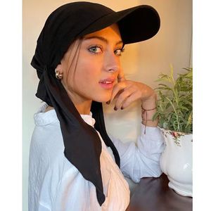 Breda randen hattar hink muslimska hijab turban hatt för kvinnor flickor baseball cap sol huvudduk halsduk fast färg mode mjuk halsdukar 230515