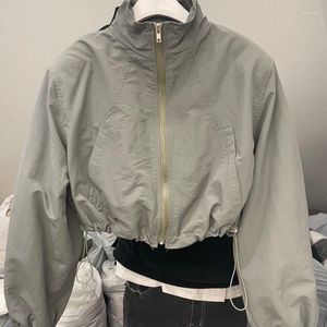 Damenjacken QWEEK Vintage Damen-Windjacke, abgeschnitten, Harajuku, übergroß, Streetwear, langärmelig, modisch, Herren-Oberteil, sonnenbeständig