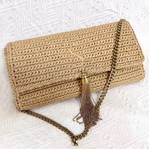 Women Kate Tassel Raffias Designers Bag Fashion سلسلة معدنية حقيبة يدوية حقائب نسج أكياس فاخرة مُحافظ على مغلف Totes Crossbody Hobo Clutch Straw Beach Bag