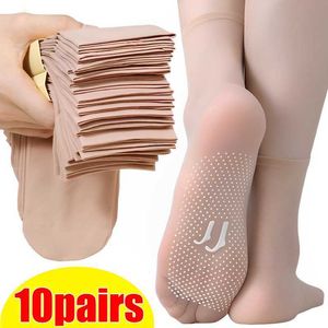 Socks Hosiery 10 Pairs Transparent Skin Color Thin Crystal Silk Socks Summer Short Ankle Elastic Silk Socks Non Slip Breathable Sock P230516