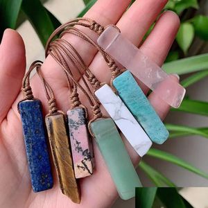 Pendant Necklaces Natural Stone Mineral Irregar Rec Quartz Pendum Amazonite Tiger Eye Lapsi Pink Crystal Drop Delivery Jewelr Dhgarden Dhtos