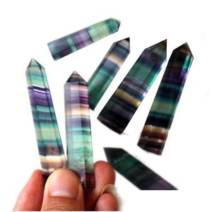 Arts And Crafts Rainbow Crystals Fluorite Tower Quartz Points Natural Stripe Point Reiki Crystal Obelisk Wand Healing Chakra Stone D Dhu8T