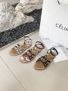 Designer CE Spring/Summer New Product Vintage Roman Sandals, äkta lädertofflor, äkta läder mellansula, Cowhide Hemp övre högkvalitativa fabriksskor