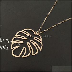 Pendant Necklaces Fashion Gold Color Hollow Carving Bananas Leaf With Linked Chain Necklace For Lady Casual Wearring Drop Delivery J Otldo