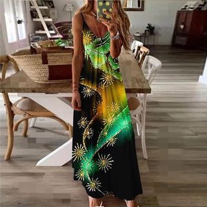 Casual Dresses Spring Summer Women V-ringning Rem Floral Printing Sexig strand Long Maxi Dress Split Sleeveless Vintage Clothing Overized