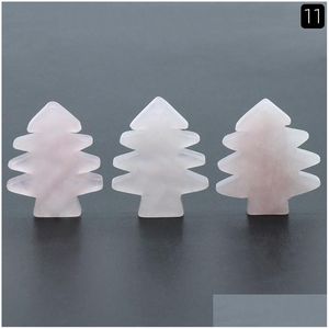 Collane con ciondolo 3 pezzi Quarzo rosa Pietre di cristallo curativo Mini albero di Natale Ornamento da scrivania Tasca Pietra Decorazione per ufficio a casa Dhtjn