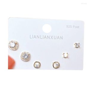 Hoop Earrings 6 Pcs Cubic Zircon Small Stud Set For Women Silver Color Korea Style Designer Jewlery Sets Gifts 2023