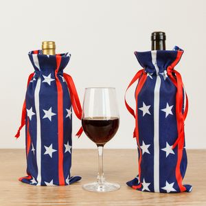 Sacchetti per vino del Giorno dell'Indipendenza con coulisse Stelle e strisce Sacchetti decorativi per bottiglie di vino Copri bottiglia di vino per l'imballaggio 4 luglio