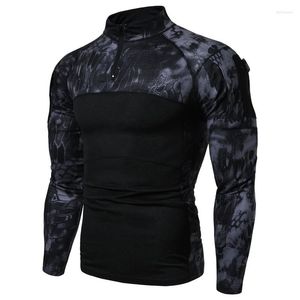 Mäns T-skjortor 2023 Spring Summer Tactical Military Camouflage Long Sleeve T-shirt Elastic Mens Outdoor Sport Fitness Dxhet TEES TOES