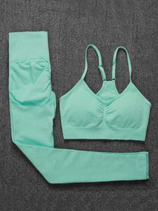 Kvinnors tvådelade byxor ATHVOTAR Tvåbit Set Women Semless Gym Sports BH och High midje Leggings Outfits Solid Color Fitness Tracksuit Women P230516