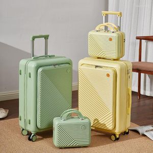 Suitcases Front-opening Suitcase Set Female Boarding 18 Inch Large 24 Universal Wheel Password Kinder Koffer Luggage