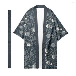 エスニック衣類男子日本の伝統的な長い着物カーディガン女性のフルーツパターンシャツユカタジャケット