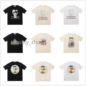 23SS Tasarımcı Lüks Rhude Erkek ve Kadın Tişört Hip Hop Mektupları Baskılı Ağır Kumaş Tişörtleri Yaz Gevşek Nefes Alabilir Çok Yönlü Yüksek Sokak Trendi Tees S-XL