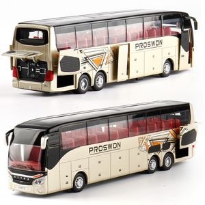 DIECAST Model samochód Wysoka jakość 1 32 Topy z tyłu Model autobusu Wysokie imitacja podwójne zwiedzanie autobusem Flash Pojazd z zabawkami 230516
