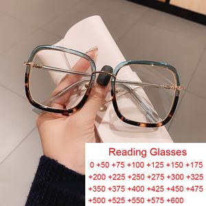 Läsglasögon Elegant Clear Green Leopard Blue Filter -glasögon Fram Kvinnor Överlagda fyrkantiga läsglasögon Presbyopiska händelser plus 1 2 6 230516