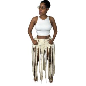 2023 디자이너 Tassel Long Maxi 스커트 여성 패션 패션 2023 스트리트웨어 여름 불규칙한 신축성 치마 높은 허리 섹시한 바닥 도매 의류 9864