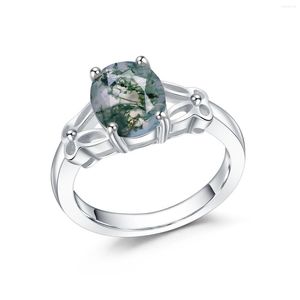 Cluster Rings GEM'S BALLET Elegant Wedding Ring 2.91Ct Oval Cut Moss Agate Split Shank Engagement In 925 Sterling Silver Gift For Her