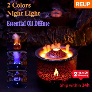 Steamer REUP Volcanic Flame Aroma Diffuser Essential Oil 360ml Portable Air Humidifier with Cute Smoke Ring Night Light Lamp Fragrance 230515