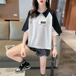 Kadın Polos 2023 Yaz Kısa Kollu Polo tişörtleri Kadınlar için Kore tarzı kolej rüzgar gevşek tişörtler y2k üstleri giyim