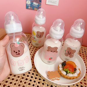 Babyflaschen# Kreative Stillflasche für Erwachsene, niedliche transparente Glaswasserflaschen für Mädchen mit Strohhalm, tragbare Kinder-Studenten-Trinkflaschen 230516