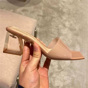 Slippers Women Sexy Clear Crystal High Heels Shoes 2023 Summer Simple Slip On Shallow Mules Pumps Zapatos De Mujer Sandals