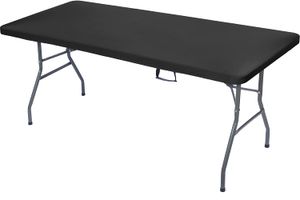 Spandex bordduk monterad stretch picknick bord täcker tvättbar fällbar metall svart, 6ft