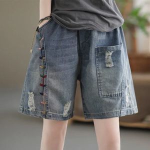 Kvinnors shorts broderade paneler rippade jeans kvinnors shorts shorty sexiga kvinnliga kläder byxor kvinnliga kläder mini kort jean koreansk stil 230516