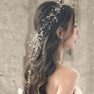 Headpieces .Korean Bridal Wedding Headdress Handmade Beaded Copper Wire Long Garland Hair Band Dress Accessories
