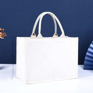 Dhl50pcs alışveriş çantaları süblimasyon diy beyaz boş pamuk tuval dikey tasarım çapraz açık el çantası