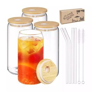 US CA Warehouse 16oz Sublimation Glass Beer Mugs Bamboo Lids Straw Tumblers DIY Blanks Cans Heat Transfer Cocktail Iced Coffee Cups Whiskey Glasses Mason Jars GG1019