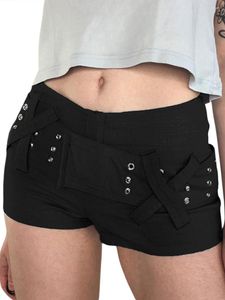 Kvinnors shorts geagodelia kvinnor låg midja denim fast färgkrok och slingfästelement bälte dekor mager korta byxor sommar casual mode