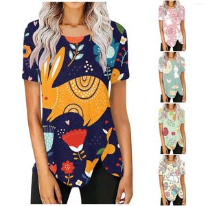 Camisetas femininas Páscoa de Páscoa Animal Impresso Código Europeu imitação de algodão Camisa de manga curta Top