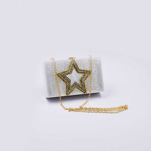 Trevligt ansikte Nytt Pearlescent White Star Mönster Splice Dinner mode Small Bag One Shoulder Crossbody Women's Bag 230516