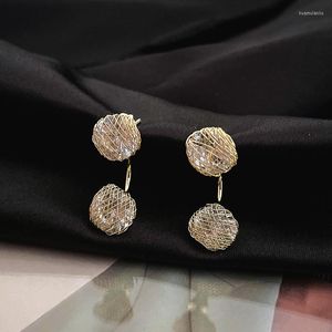 Kolczyki stadninowe AjoJewel damskie złota siatka z przodu i tylna/kwadratowa cyrkon Crystal Jewelry Organizator dwustronny