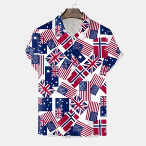 Men's Casual Shirts Independence Day Graphic Tops Mens Summer Short Sleeve V Neck Blusas 4th Of July American Flag Button Down Pullover