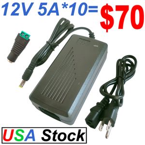 Transformadores de iluminação 12V 5A Fonte de alimentação AC para DC Conversor de adaptador 100V-240V Transformador de energia 60W 5.5x2.5mm 5.5x2.1mm de ponta de ponta Crestech regulamentado