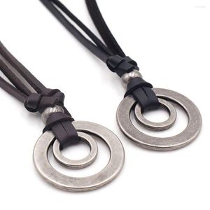 Chains 2pcs Christmas Gift Coffee Black Fashion Men Women Pendant Jewelry Adjustable Leather Cord Double Circle Necklace