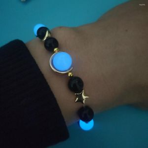 Strand 2023 Fashion Simple Glow In The Dark Blue Sand Crystal Women Charm Bracelet Jewelry Wholesale Star Moon Beaded Luminous