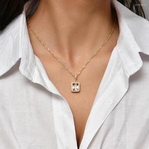 Pendant Necklaces Handmade Designed For Women Gold Color Square Shape Necklace Inlaid Cubic Zirconia Give Friend Birthday Gift