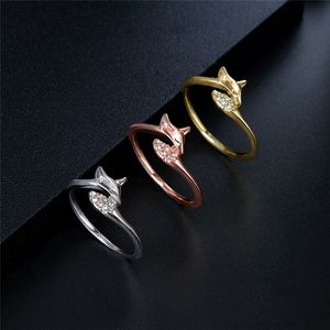 Schöne Rose Gold Fuchs Ring Für Frauen Gothic Anillos Mujer Tier Micro Kristall Engagement Boho Vintage Ringe Schmuck