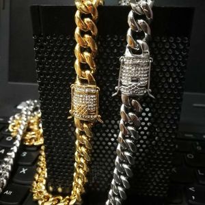 Mens Women Miami Cuban Link Catene Collana Fusione in acciaio inossidabile Doppia chiusura di sicurezza Cubic Zirconia Gioielli hip-hop punk 10mm 61cm 76cm