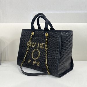 beach tote bags lady channel designer bag Large capacity shopping handbag pearl chain crossbody handbags canvas travelling bag 38cm