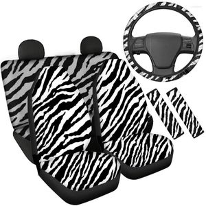 Bilstol täcker tillbehör Zebra Stripe Black White Print Universal Cover/rattskyddet/säkerhetsbältet Fullständig uppsättning för kvinnor